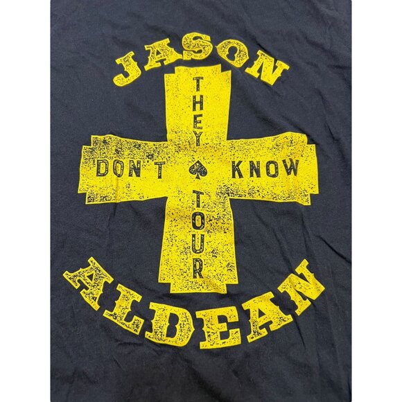 Jason Aldean They Don't Know Tour Shirt Navy Blue Yellow Graphic Canvas Size M - Picture 2 of 5